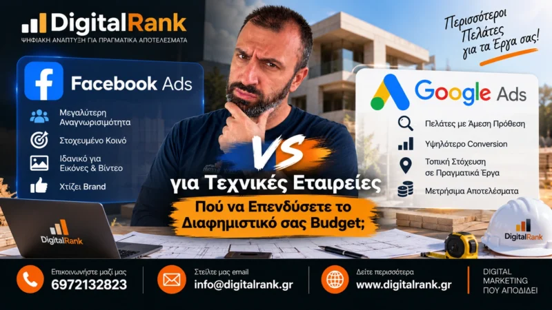 Facebook Ads vs Google Ads για Τεχνικές Εταιρείες - Πού να Επενδύσετε το Διαφημιστικό σας Budget