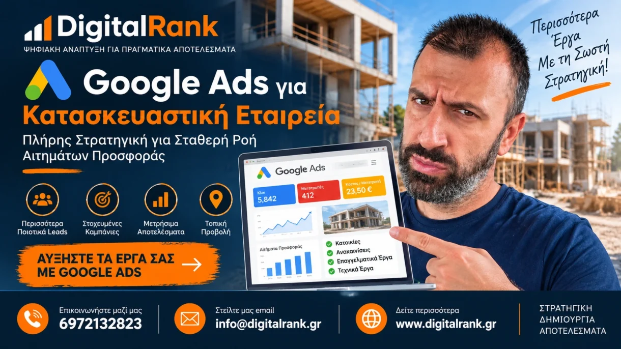 Google Ads για Κατασκευαστική Εταιρεία - Πλήρης Στρατηγική για Σταθερή Ροή Αιτημάτων Προσφοράς
